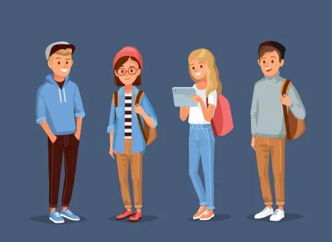 Group of students classmates standing together holding books. Stock Illustration