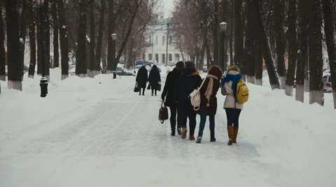 Group of students going to school on a winter day Stock-Footage 61287010