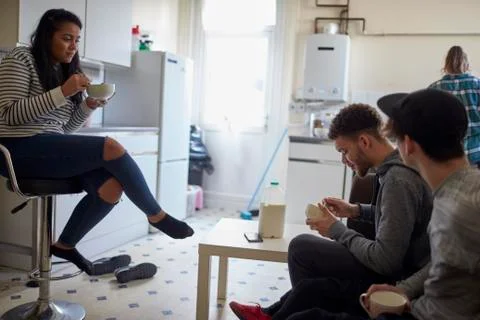 Group Of Students Hanging Out In Shared House Together Stock Photos