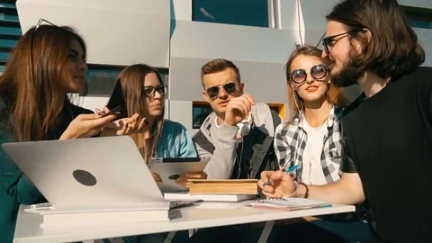 Group of Students Have Work Discussion Stock Footage