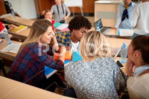 Group of students learning in classroom. Stock Photos