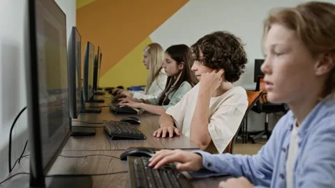 Group of Students Learning Coding in Computer Science Class Stock Footage 342815045