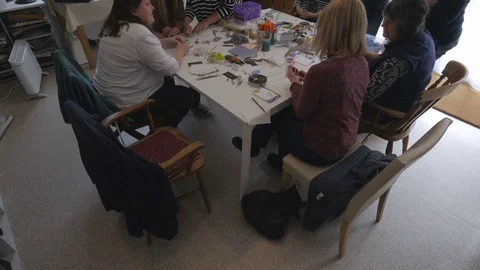 Group of students learning from teacher about arts and crafts Stock Footage 76900419