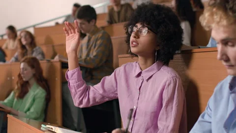 Group of students learns at lecture room. Young people study in university or pu Stock-Footage 199483984