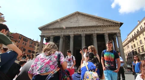 Group of students at the Pantheon Stock Footage 40012726