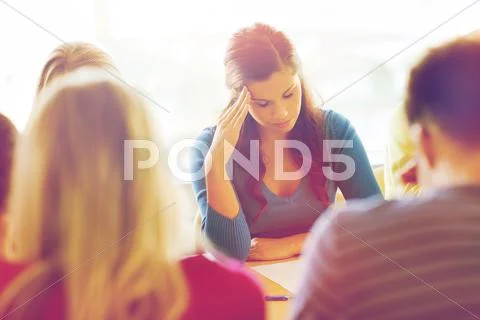 Group of students with papers Stock Photos