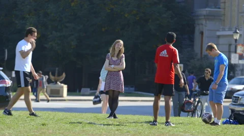 Group of students pass around soccer ball Stock Footage 44267168