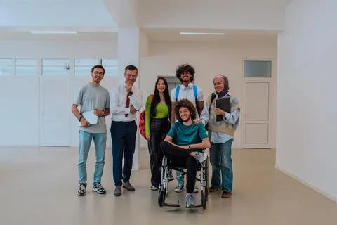 A group of students with a professor and a Foto stock