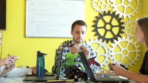 Group of students in robotics class at lesson Stock Footage 140762126