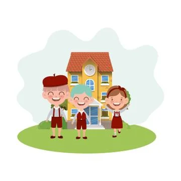 Group of students in school building of primary Ilustración de archivo