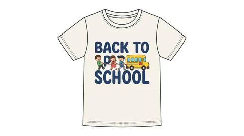 Group of students with school bus back to school t shirt students Stock Illustration
