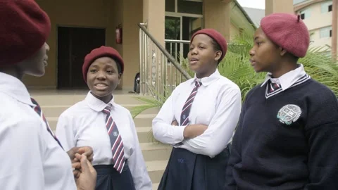 Group of students in school campus discussing and  walking together Stock Footage 252349443