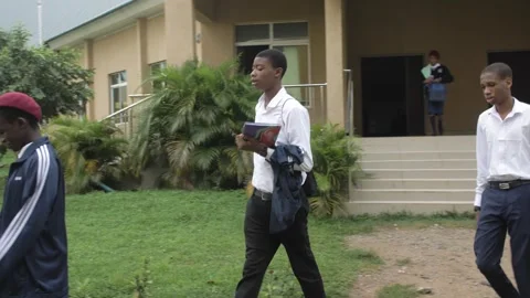 Group of students in school campus discussing and  walking together Stock Footage 252364158