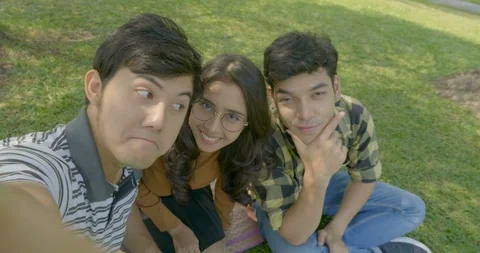 Group of students sitting in the park. Stock Footage 86019069