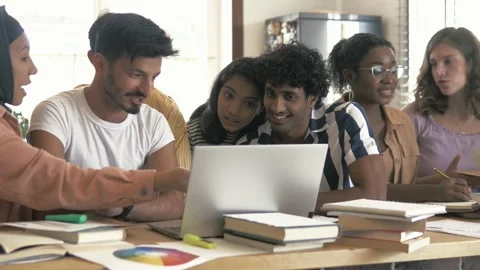 Group of Students Study, Use Laptop Computer, Help Each Other with Advice Video stock 162808079