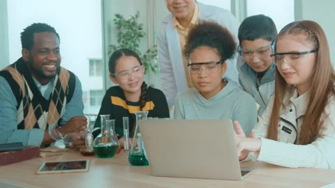 Group of students studying and playing with teacher, education and learning c 스톡 동영상 171173894