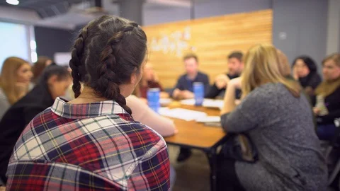Group of students studying in classroom of college university. people listening Stock Footage 105767391