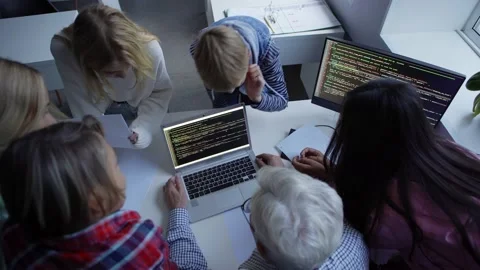 Group of students with teacher studying programming in classroom Stock Footage 142505196