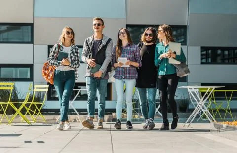 Group of Students Walk Stock Photos