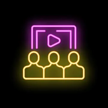 Group of students watching online course on tablet neon sign Stock Illustration