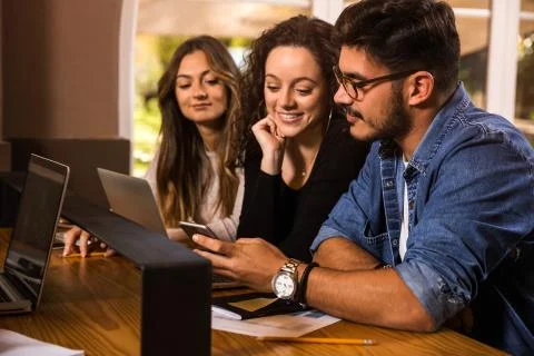Group of students working together Stock Photos