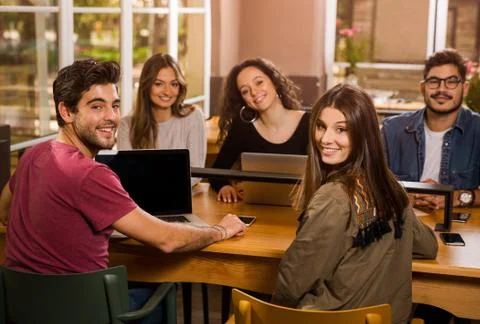 Group of students working together Stock Photos