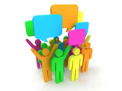 Group of stylized colored people with chat bubbles Illustrazione stock