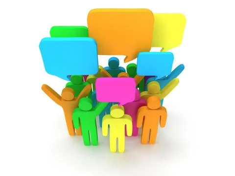 Group of stylized colored people with chat bubbles Illustrazione stock