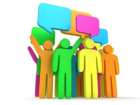 Group of stylized colored people with chat bubbles Illustrazione stock