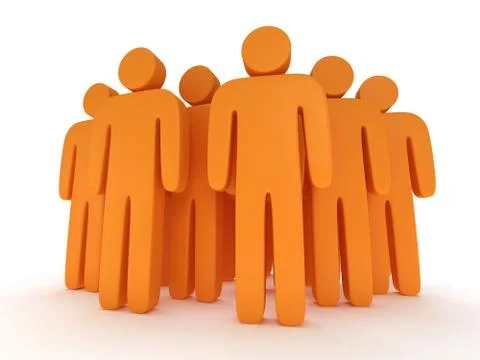 Group of stylized orange people stand on white Stock Illustration