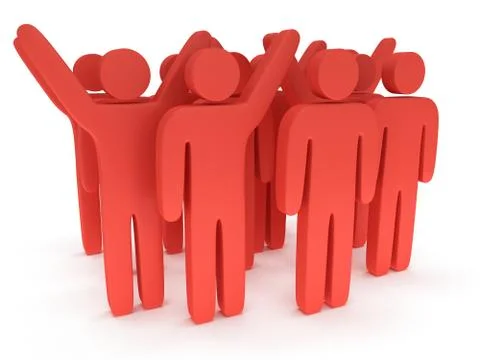 Group of stylized red people stand on white Stock Illustration