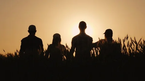 A group of successful young people hold hands, together they raise their upper Stock Footage 110502900
