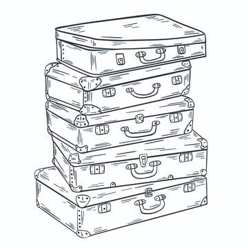 Group suitcases stacked on top of each other sketch Stock Illustration