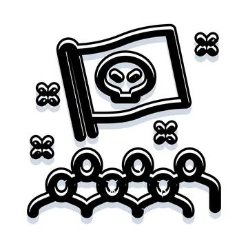Group supporting flag with alien skull symbol Stock Illustration