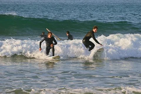 A group of surfers conquer the waves off Ferrol, (5) , 21/08/2025 Stock Photos