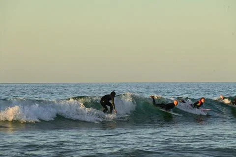 A group of surfers conquer the waves off Ferrol, (7), 21/08/2025 Stock Photos