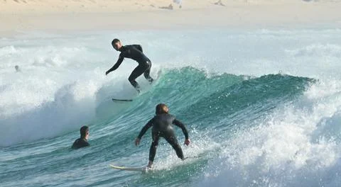 A group of surfers conquer the waves off Ferrol, (9), 21/08/2025 Stock Photos
