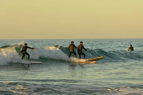 A group of surfers conquer the waves off Ferrol, (20) , 21/08/2025 Stock Photos