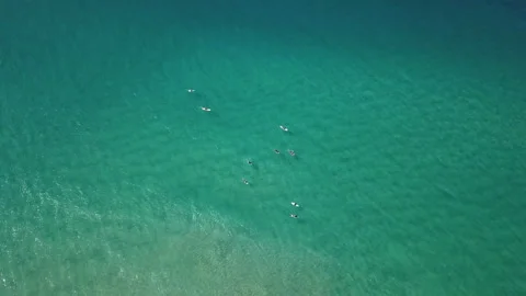 A group of surfers paddling over a large wave at Gold Coast. Concept beauty and Stock Footage 294636480