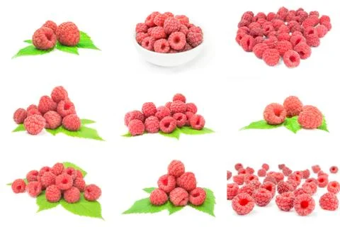 Group of sweet raspberry isolated on a white background cutout Stock Photos