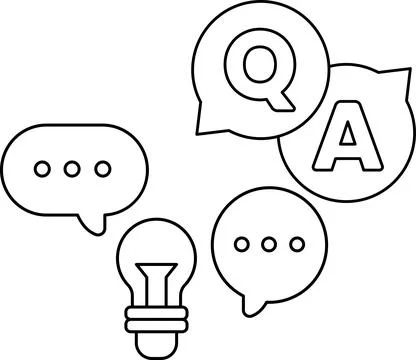 A group of symbols including a light bulb, a question mark, and an A Stock Illustration