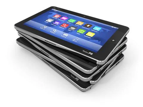 Group of tablet pc on white isolated background. 3d Stock Illustration