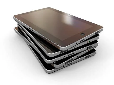 Group of tablet pc on white isolated background. 3d Group of tablet pc on ... Stock Photos