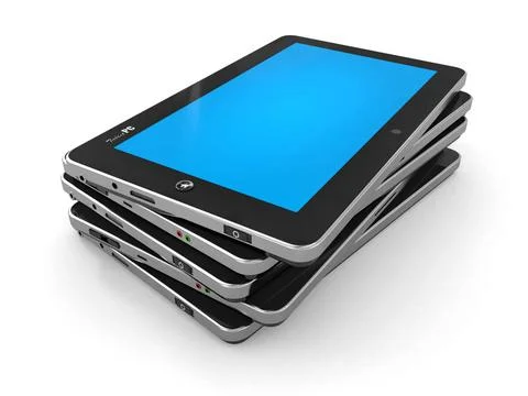 Group of tablet pc on white isolated background. 3d Group of tablet pc on ... Stock Photos
