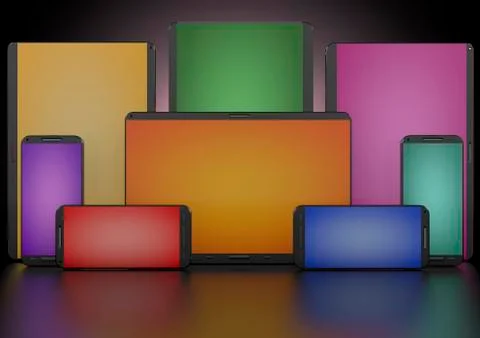Group of tablets and touchscreen smartphones Stock Illustration