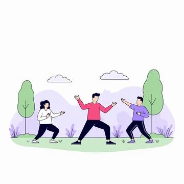Group Tai Chi Practice in the Park Stock Illustration
