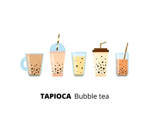 Group of tapioca bubble tea in bottles. Stock Illustration