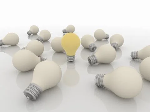 Group Team of Light Bulbs, Idea and Solution Concept Stock Illustration