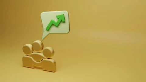 Group of team talking green up arrow direction to illustrate increase in an.. Stock Illustration