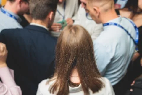 Group team of young people working together during contest competition, cor.. Stock Photos